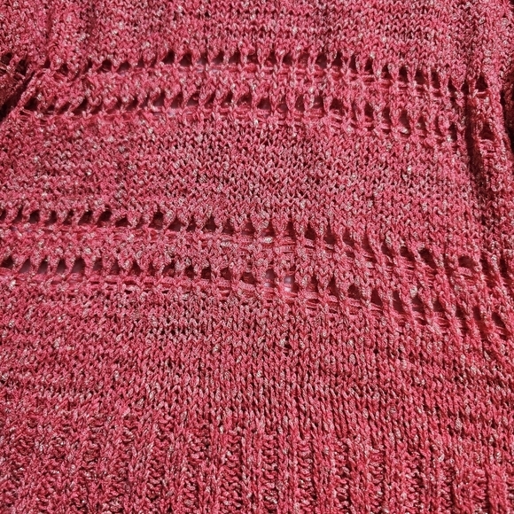 Elle knitted coral golden sparkles y2k elongated v-neck long-sleeve shirt Size M - Picture 2 of 7